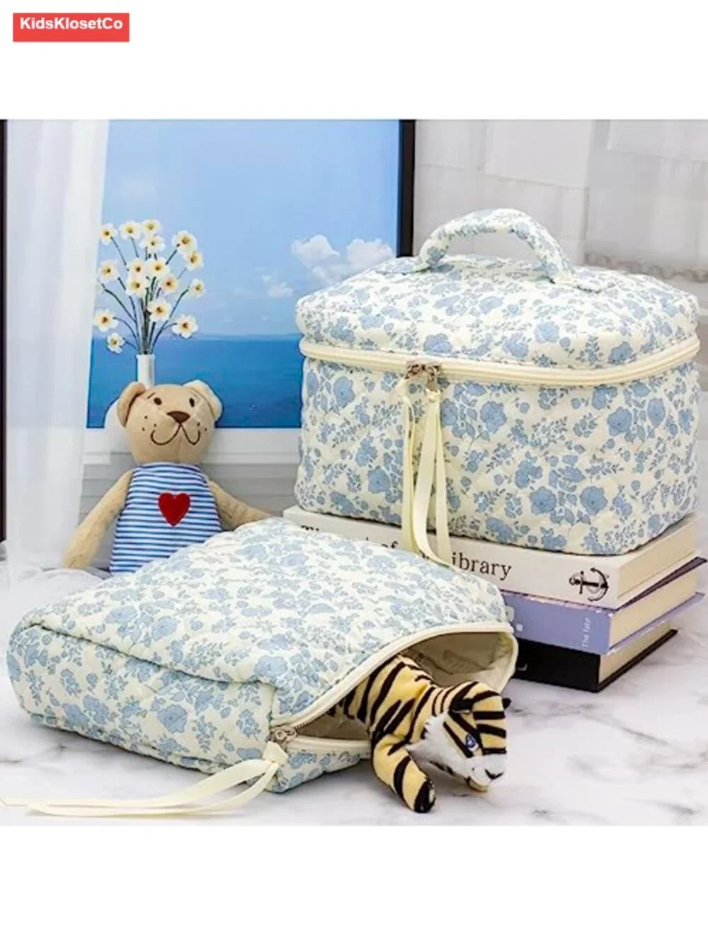 Quilted Cotton Makeup Bag Large Travel Cosmetic Organizer for Women
